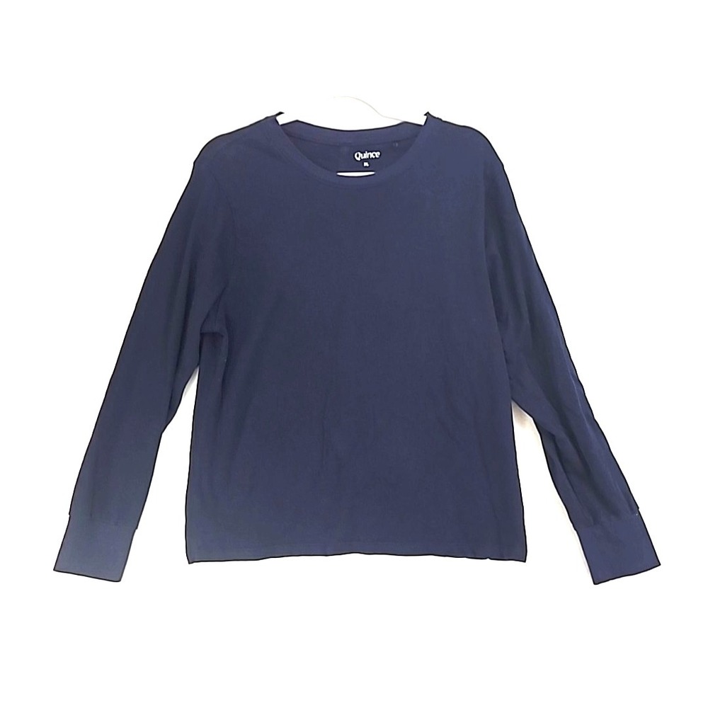 Quince Women Basic Navy Blue Organic Cotton Long Sleeve T-Shirt Size‎ XL